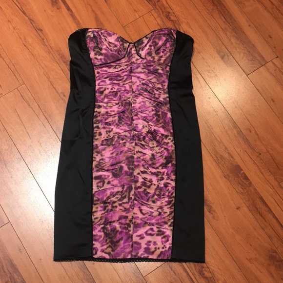 bebe Dresses & Skirts - BEBE black w/pink cheetah like NEW beautiful dress